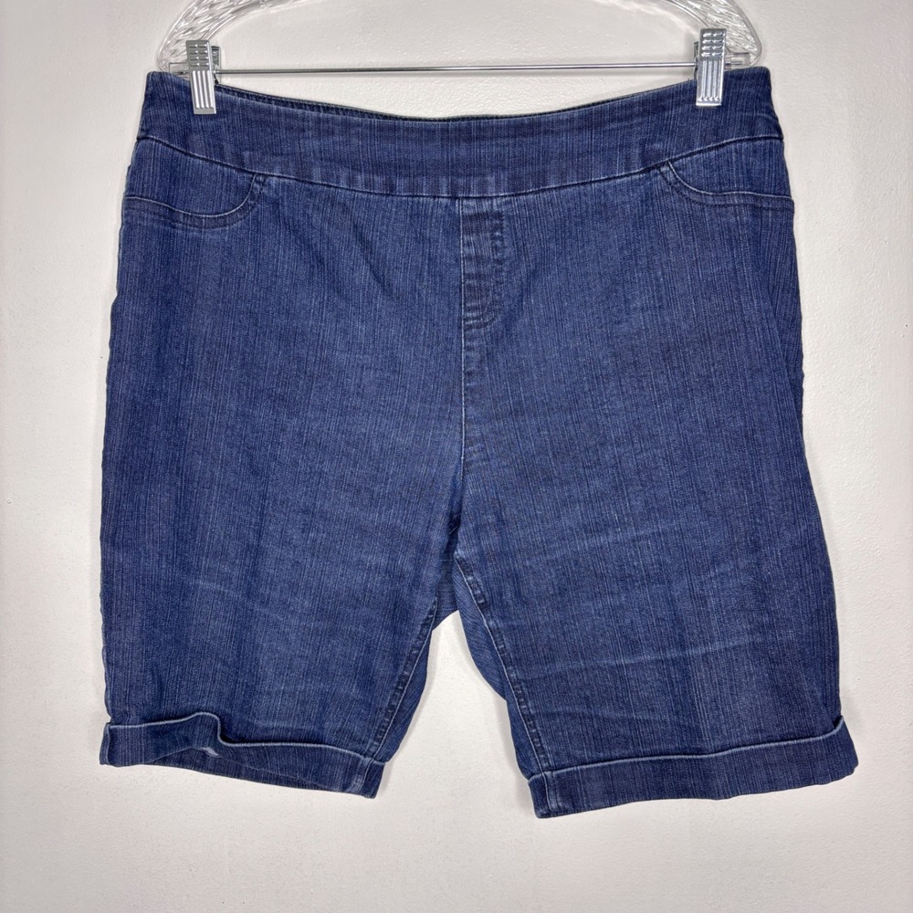 Soft Surroundings Denim Bermuda ShortsPL Blue Pull On Stretch Vacation Casual